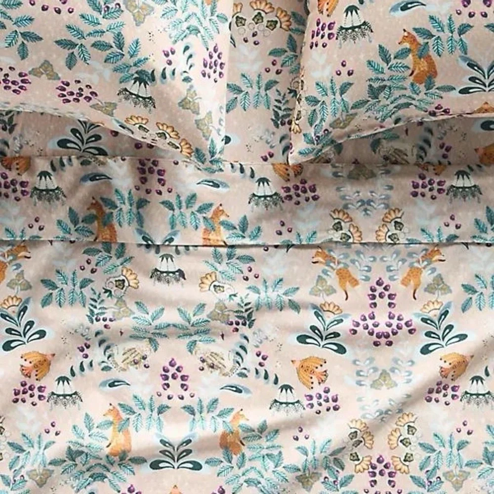 Anthropologie Lyla New Fox Floral Patterned Bedding Fitted Sheet x1
